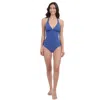 Profile By Gottex Gottex Solo D Cup V Neck One Piece Swimsuit In Blue
