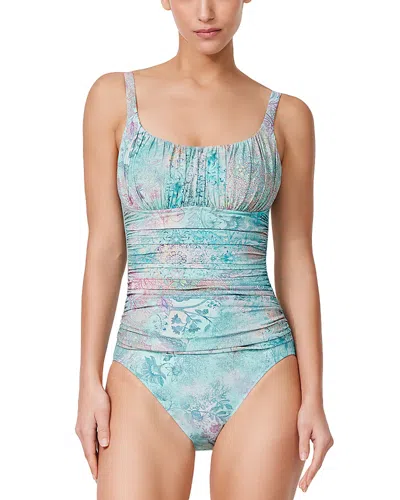 Profile By Gottex Souk Scoop Neck Shirred Bust One Piece Swimsuit In Multi