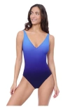 Profile By Gottex Splendor Ombre V Neck One Piece In Blue Multi