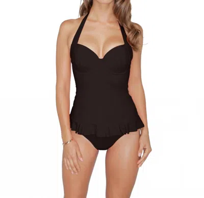 Profile By Gottex Starlet D Cup Halter Underwire Tankini Top In Black In Brown