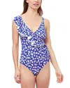 Profile By Gottex Summer Time Crossover Ruffle One Piece Swimsuit In Blue