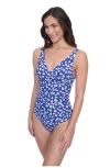 Profile By Gottex V-neck One Piece Swimsuit In Folklore In Blue