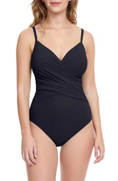 Profile By Gottex Surplice Wrap One-piece Swimsuit In Black