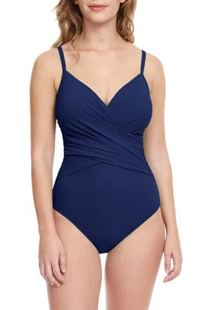 Profile By Gottex Surplice Wrap One-piece Swimsuit In Navy