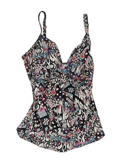 Pre-owned Profile By Gottex Swimsuit Top Black Print Pattern Swimwear