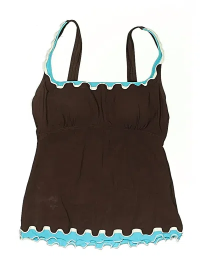 Pre-owned Profile By Gottex Swimsuit Top Brown Chevron/herringbone Pattern Swimwear