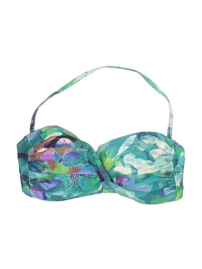 Pre-owned Profile By Gottex Swimsuit Top Green Tropical Pattern Swimwear