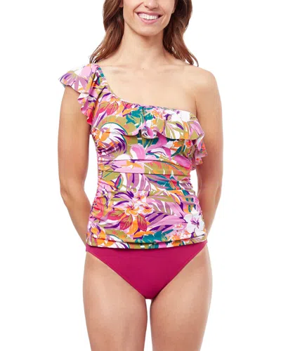 Profile By Gottex Ruffle One-shoulder Tankini Top In Pink Multi