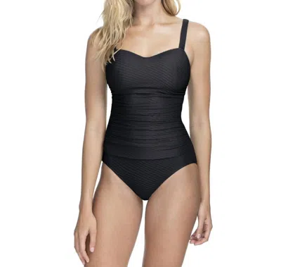 PROFILE BY GOTTEX TEXTURED SCOOP NECK SHIRRED UNDERWIRE ONE PIECE SWIMSUIT IN RIBBONS BLACK