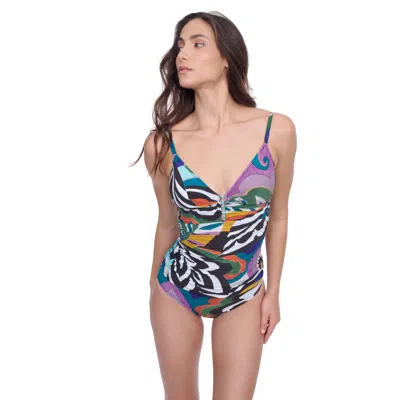 Profile By Gottex Tribal Art Beaded V-neck Tankini Swim Top In Multi