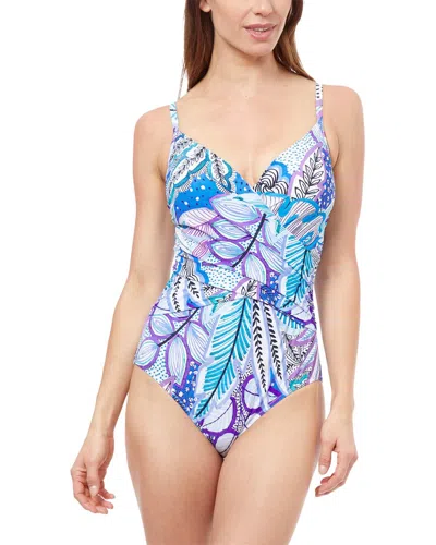 Profile By Gottex Tropic Boom V Neck One-piece In Blue