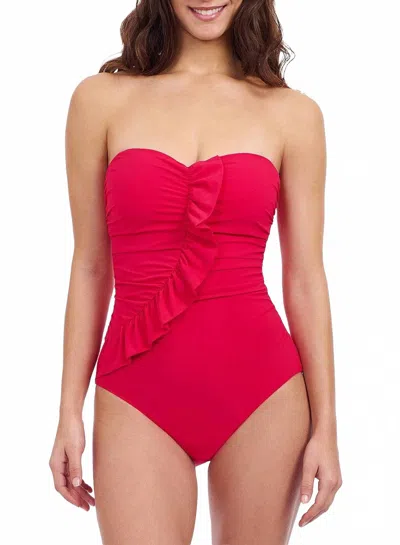 Profile By Gottex Tutti Fruitti Bandeau Ruffle One Piece Swimsuit In Rose Red