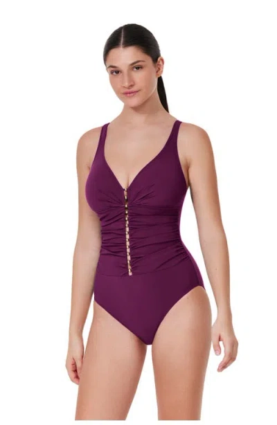 Profile By Gottex Tutti Frutti D-cup V-neck Gold Beaded One Piece In Purple