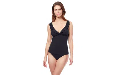 Profile By Gottex Tutti Frutti D-cup V-neck Ruffle Tankini In Black