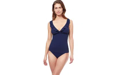 Profile By Gottex Tutti Frutti Recycled V-neck D-cup Tankini Top In Navy