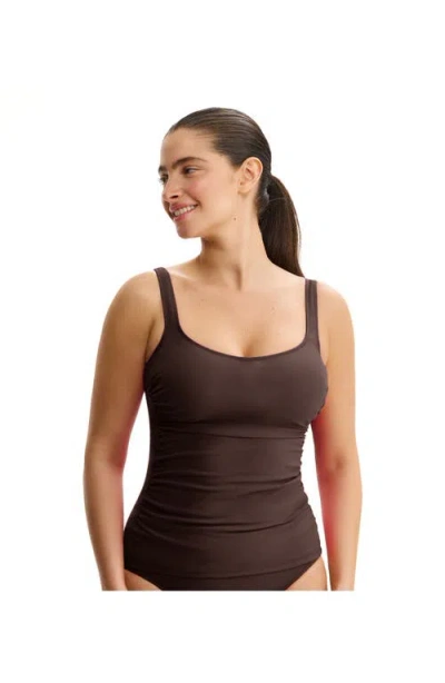 Profile By Gottex Tutti Frutti Fashion D-cup Scoop Neck Tankini Top In Brown