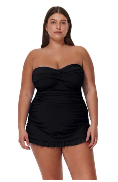 Profile By Gottex Tutti Frutti Plus Size Bandeau Swimdress In Black