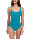 Profile By Gottex Tutti Frutti Scoop Neck Shirred Bust Swimsuit In Blue