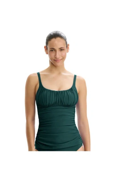 Profile By Gottex Tutti Frutti Shirred Peasant Tankini Top In Green