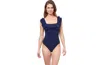 Profile By Gottex Tutti Frutti Square Neck Ruffle One Piece In Navy