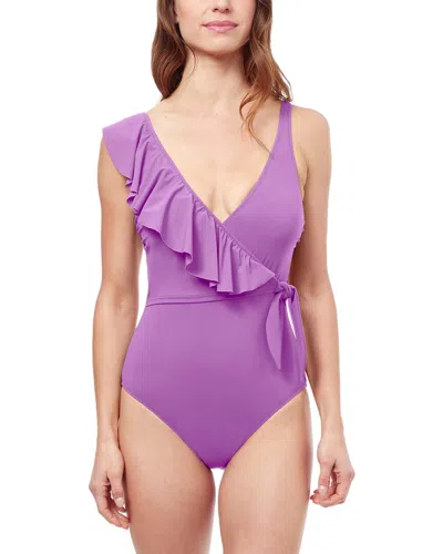 Profile By Gottex Tutti Frutti Ruffled Crossover One Piece Swimsuit In Purple
