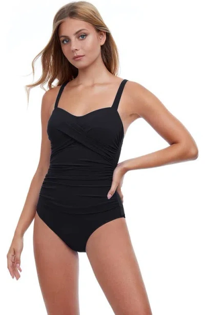 Profile By Gottex Tutti Frutti Underwire D-cup Ruched One Piece In Black