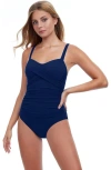 Profile By Gottex Tutti Frutti D-cup Scoop Neck Shirred Underwire One Piece In Blue