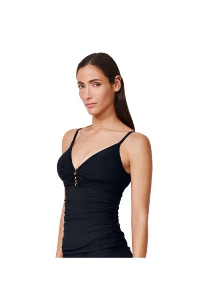 Profile By Gottex Tutti Frutti V-neck Gold Beaded Tankini Top In Black