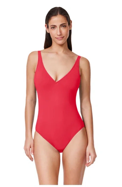 Profile By Gottex Tutti Frutti V-neck One Piece In Red