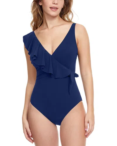 Profile By Gottex Tutti Frutti V-neck One Shoulder One-piece In Blue