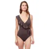 Profile By Gottex Tutti Frutti V Neck One Shoulder Ruffle One Piece Swimsuit In Brown