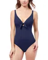 Profile By Gottex Tutti Frutti V-neck Tie Knot One-piece In Blue