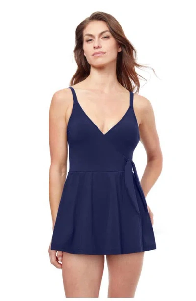 Profile By Gottex Tutti Frutti V-neck Skirted Bottom One-piece In Blue