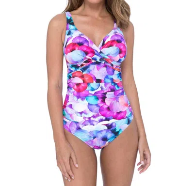 Profile By Gottex V-neck Cross Over Surplice One Piece Swimsuit In Pocket Full Of Posies In Multi