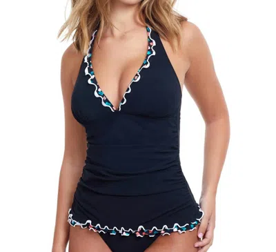 Profile By Gottex V-neck Halter Tankini Top In Gin Fizz Black In Multi