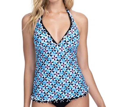 Profile By Gottex V-neck Halter Tankini Top In Pinwheel In Multi