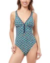 Profile By Gottex Round Neck Macrame Back One Piece Swimsuit In Shibori In Blue