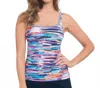 Profile By Gottex Venice Beach Shirred Tankini Top In Multi In Blue