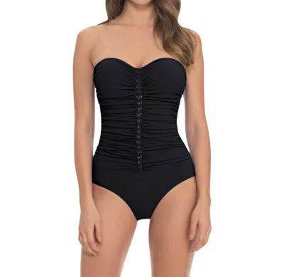 Profile By Gottex Waterfall Shirred Bandeau One Piece Swimsuit In Black