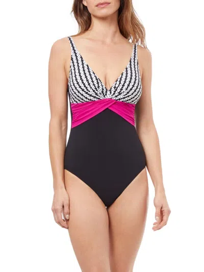 Profile By Gottex Women's Enya D-cup One-piece Swimsuit In Black Multi