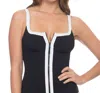 Profile By Gottex Zip It Up Square Neckline Tankini Top In Zip It Up Black White In Black