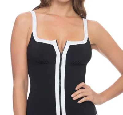 Profile By Gottex Zip It Up Square Neckline Tankini Top In Zip It Up Black White
