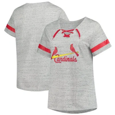 Profile Heather Gray St. Louis Cardinals Raglan Lace-up Fleck T-shirt In Multi