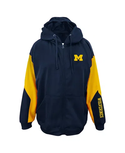 Profile Men's Big & Tall  Navy Michigan Wolverines Sleeve Block Full-zip Hoodie In Blue
