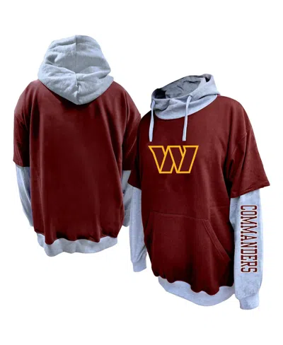 Profile Men's Burgundy/heather Gray Washington Commanders Big Tall Twofer Pullover Hoodie In Brown