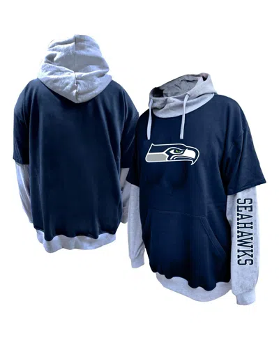 Profile Men's College Navy/heather Gray Seattle Seahawks Big Tall Twofer Pullover Hoodie In Blue