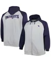 Profile Men's Heather Gray New England Patriots Big And Tall Fleece Raglan Full-zip Hoodie Jacket In Heather Gray