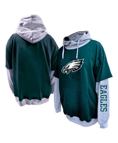 Profile Men's Midnight Green/heather Gray Philadelphia Eagles Big Tall Twofer Pullover Hoodie