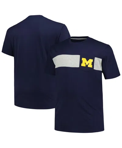 Profile Men's Navy Michigan Wolverines Big Tall Color Stripe T-shirt In Navy,heather Gray