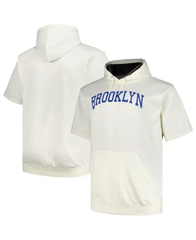 Profile Men's Oatmeal Brooklyn Dodgers Big Tall Cooperstown Collection Contrast Short Sleeve Pullover Hoodie In Brown